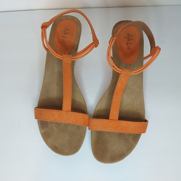 Style & Co. Shoes - Style & Co. Size 8.5M Orange T-Strap Mulan Wedge Sandals for Women